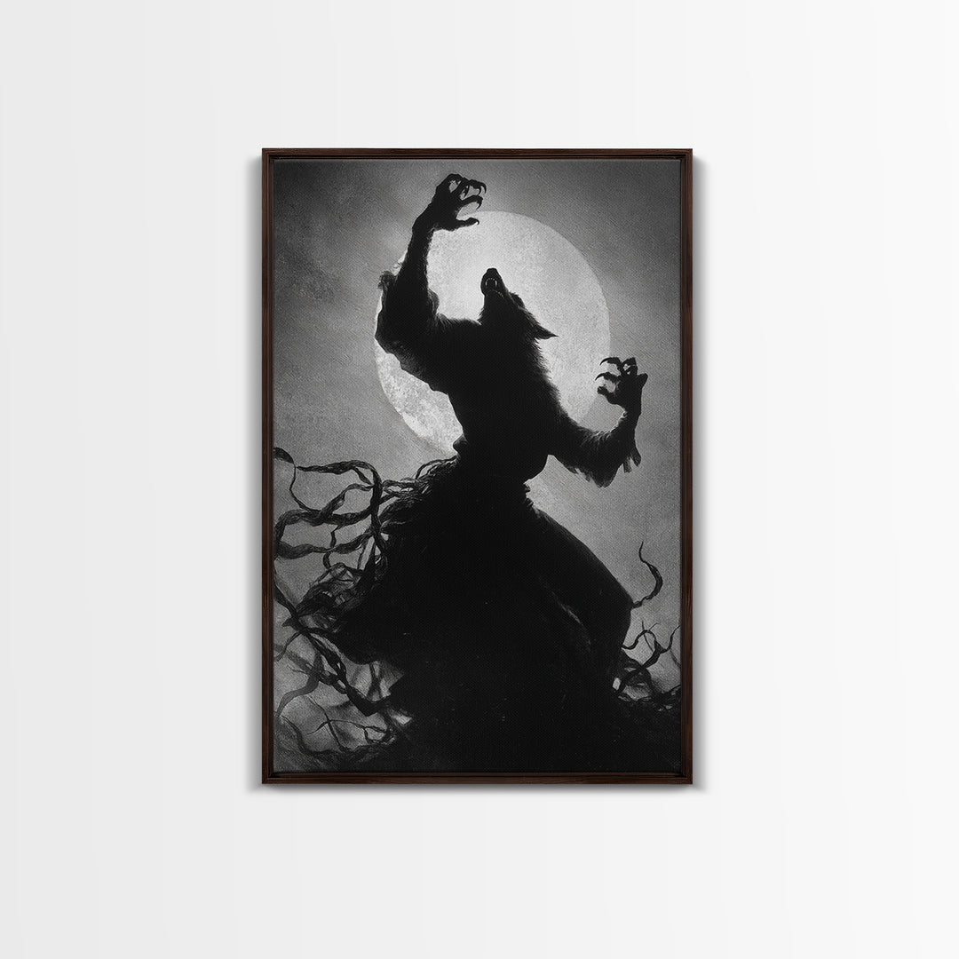 The Moon-Cursed Werewolf, Dark Romantic Horror Art, Vertical Wall Art, Gothic Horror Wall Art, Framed Canvas Print, Halloween Wall Art