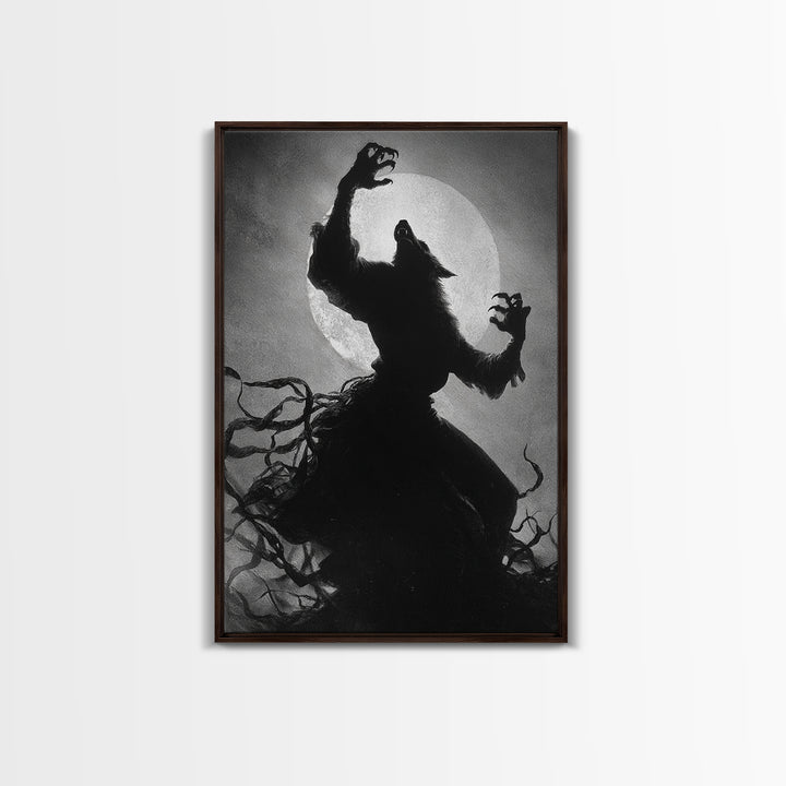 The Moon-Cursed Werewolf, Dark Romantic Horror Art, Vertical Wall Art, Gothic Horror Wall Art, Framed Canvas Print, Halloween Wall Art