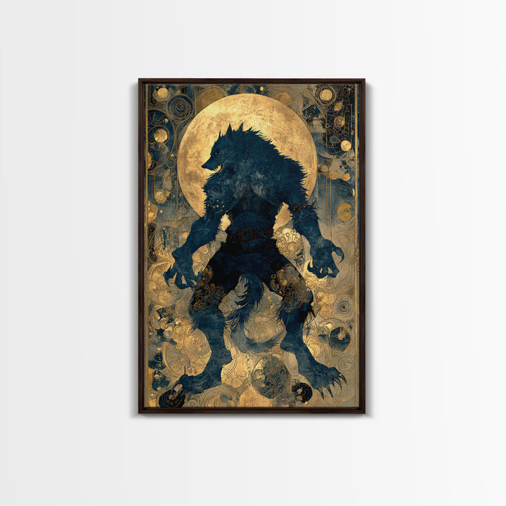 The Moon-Cursed Werewolf, Ornate Symbolist Art, Vertical Wall Art, Macabre Wall Art, Framed Canvas Print, Halloween Wall Art