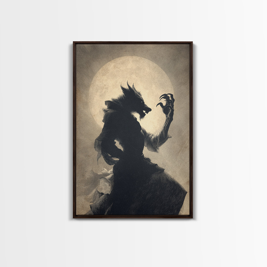 The Moon-Cursed Werewolf, Decadent Gothic Art, Vertical Wall Art, Macabre Wall Art, Canvas Print, Halloween Wall Art