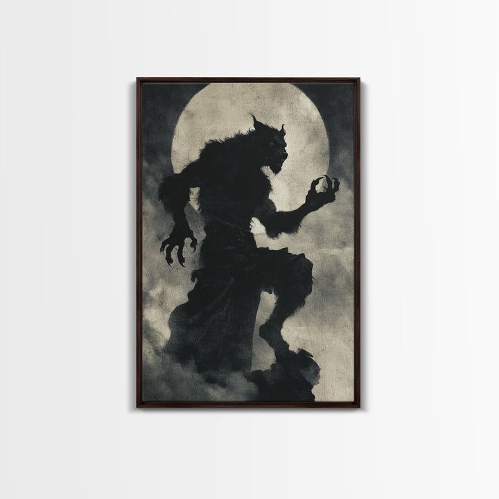 The Moon-Cursed Werewolf, Dark Symbolist Art, Vertical Wall Art, Dark Halloween Decor, Canvas Print, Halloween Wall Art