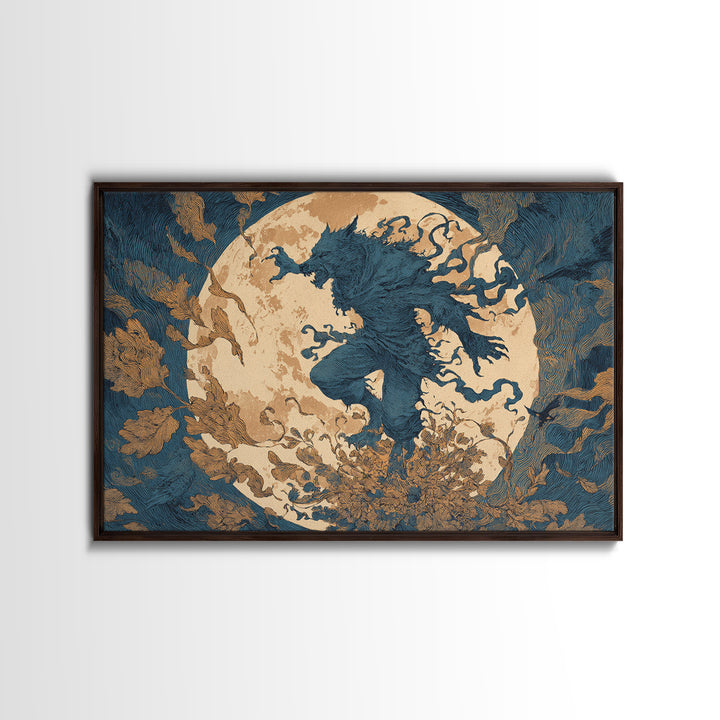 The Moon-Cursed Werewolf, Symbolist Etching Art, Landscape Wall Art, Gothic Horror Wall Art, Framed Canvas Print, Halloween Wall Art