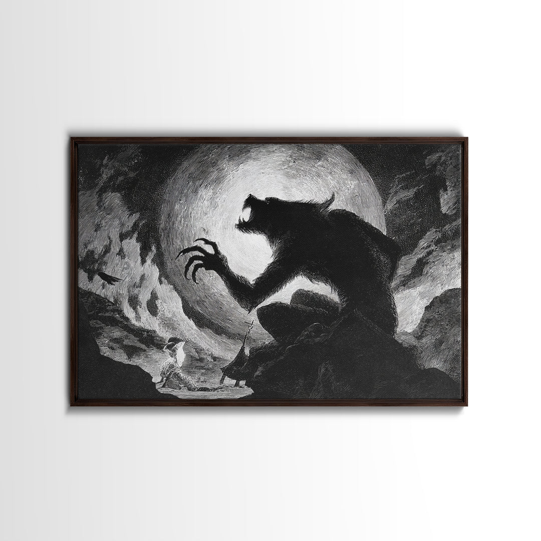 The Moon-Cursed Werewolf, Expressionist Nightmare Art, Landscape Wall Art, Dark Halloween Decor, Canvas Print, Halloween Wall Art