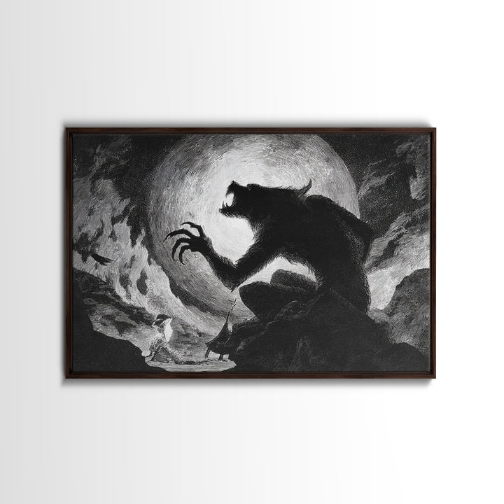 The Moon-Cursed Werewolf, Expressionist Nightmare Art, Landscape Wall Art, Dark Halloween Decor, Canvas Print, Halloween Wall Art