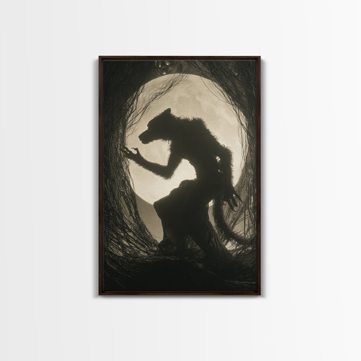 The Moon-Cursed Werewolf, Biomechanical Horror Art, Vertical Wall Art, Dark Halloween Decor, Canvas Print, Halloween Wall Art