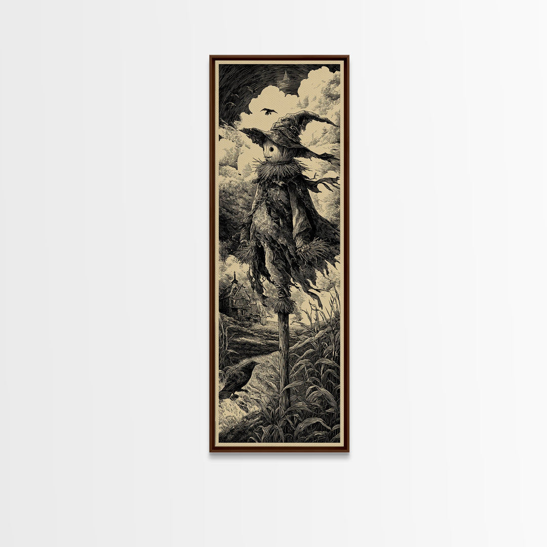 The Living Scarecrow, Gothic Engraving Art, Tall Narrow Wall Art, Gothic Horror Wall Art, Canvas Print, Halloween Wall Art