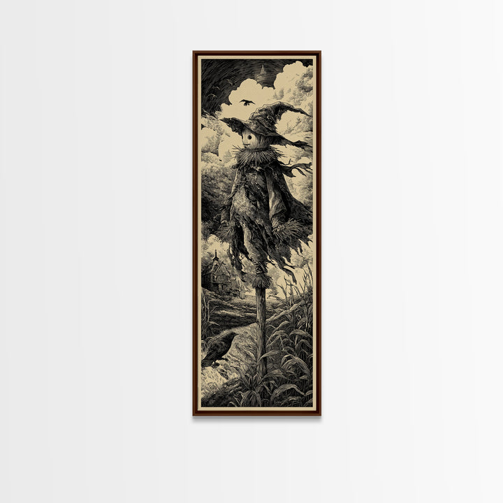 The Living Scarecrow, Gothic Engraving Art, Tall Narrow Wall Art, Gothic Horror Wall Art, Canvas Print, Halloween Wall Art