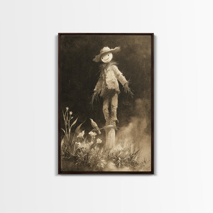 The Living Scarecrow, Symbolist Dream Art, Vertical Wall Art, Dark Halloween Decor, Framed Canvas Print, Halloween Wall Art