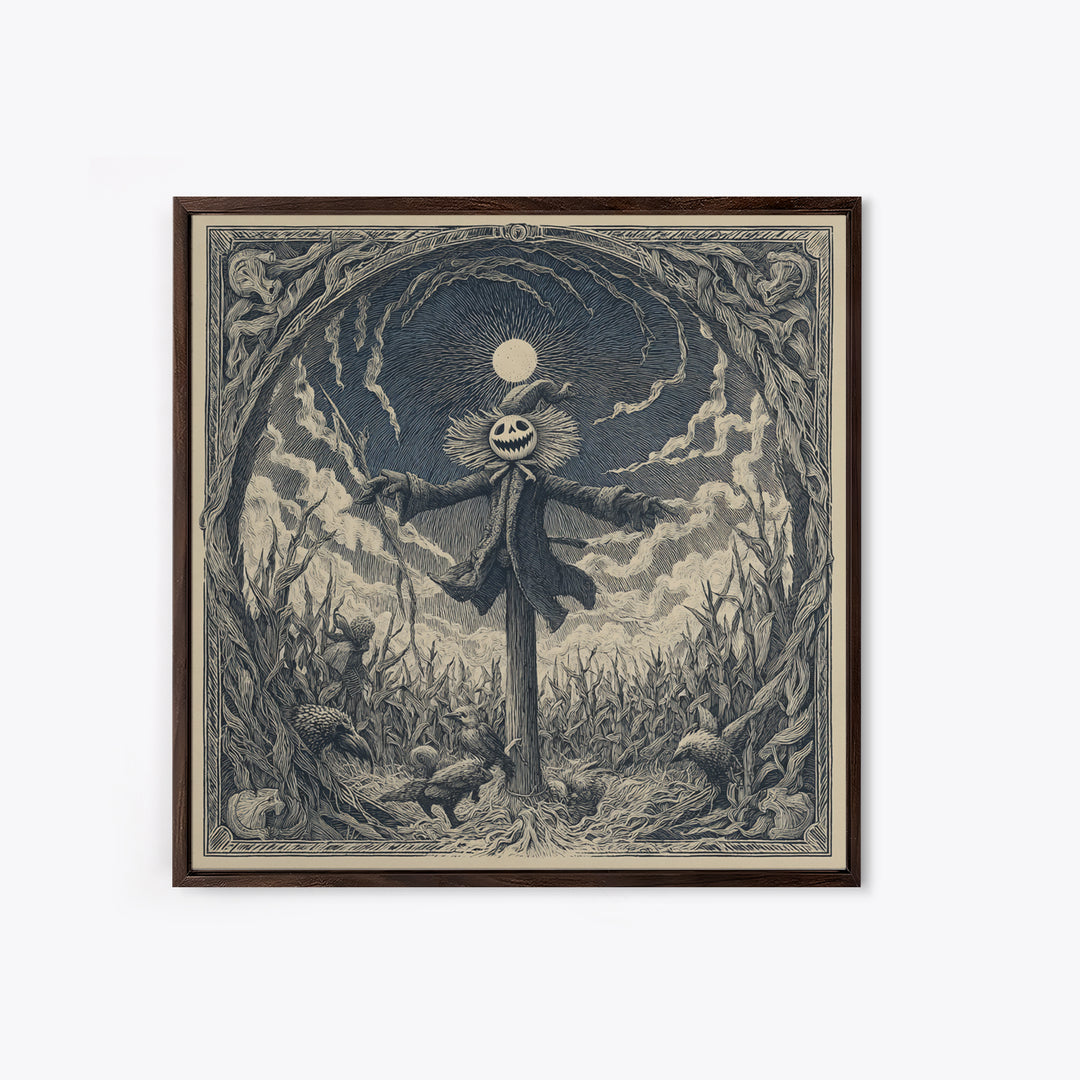 The Living Scarecrow, Expressionist Nightmare Art, Square Wall Art, Gothic Horror Wall Art, Framed Canvas Print, Halloween Wall Art