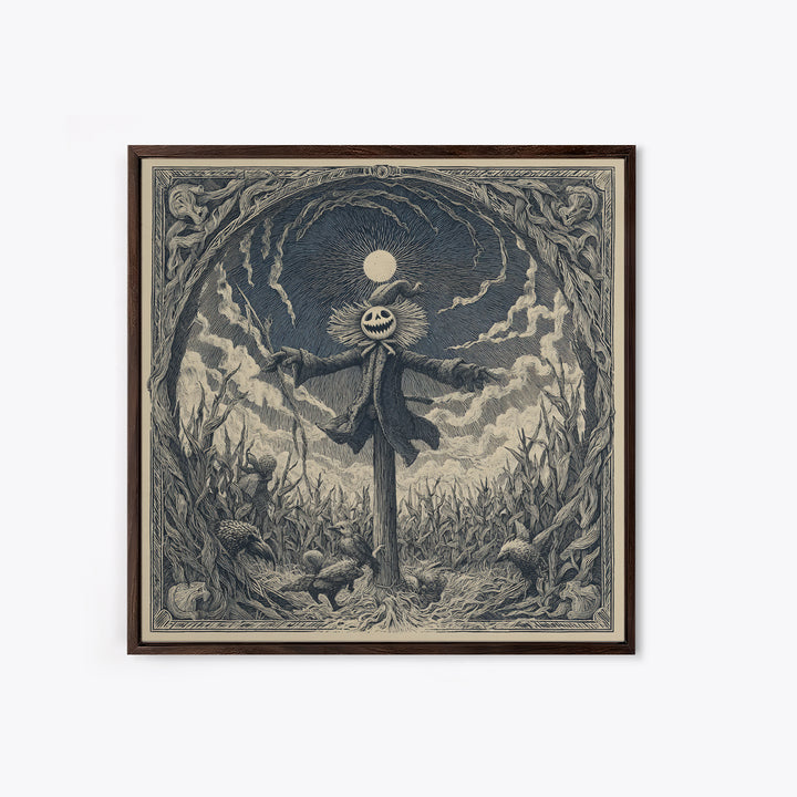 The Living Scarecrow, Expressionist Nightmare Art, Square Wall Art, Gothic Horror Wall Art, Framed Canvas Print, Halloween Wall Art