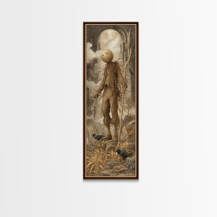The Living Scarecrow, Surreal Apocalyptic Art, Tall Narrow Wall Art, Dark Fantasy Wall Art, Framed Canvas Print, Halloween Wall Art