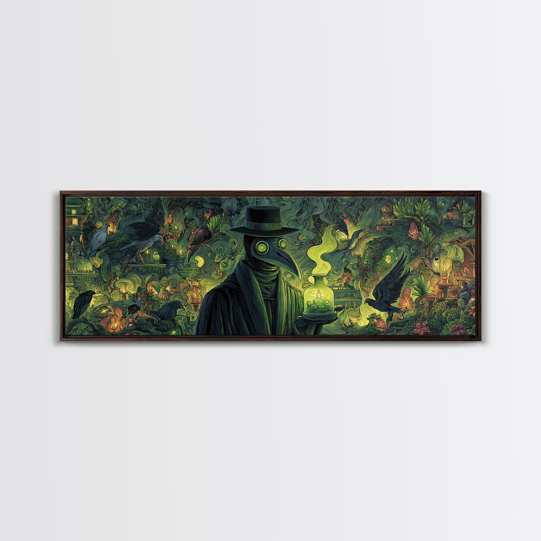 The Plague Doctor, Medieval Grotesque Art, Extra Wide Wall Art, Dark Fantasy Wall Art, Framed Canvas Print, Halloween Wall Art