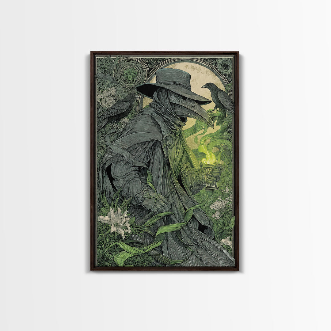 The Plague Doctor, Symbolist Death Art, Vertical Wall Art, Macabre Wall Art, Framed Canvas Print, Halloween Wall Art