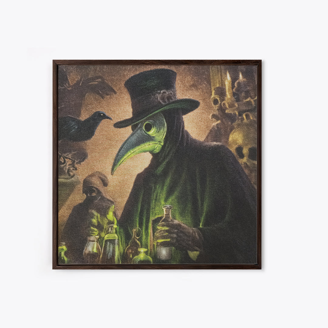 The Plague Doctor, Dark Symbolist Art, Square Wall Art, Dark Fantasy Wall Art, Framed Canvas Print, Halloween Wall Art