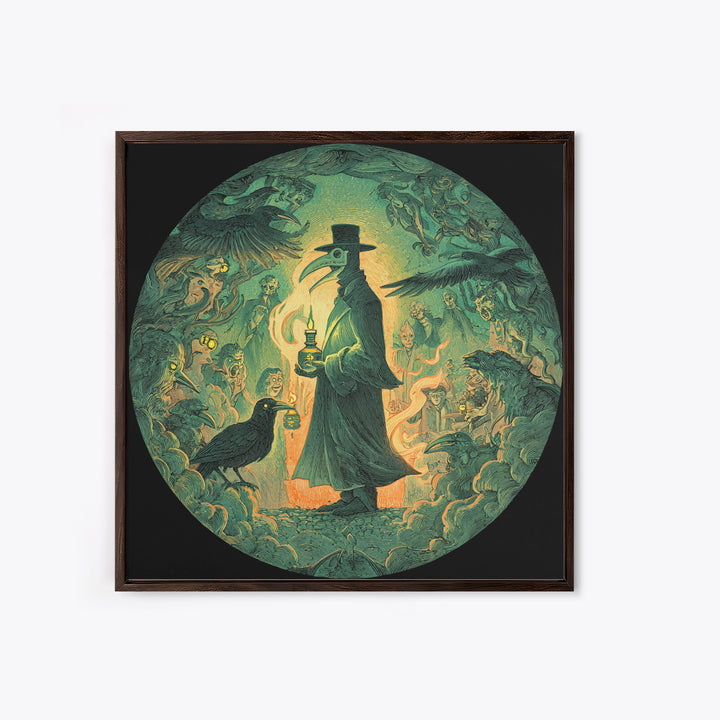 The Plague Doctor, Symbolist Etching Art, Square Wall Art, Dark Halloween Decor, Framed Canvas Print, Halloween Wall Art