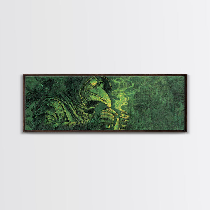 The Plague Doctor, Expressionist Nightmare Art, Extra Wide Wall Art, Dark Halloween Decor, Framed Canvas Print, Halloween Wall Art