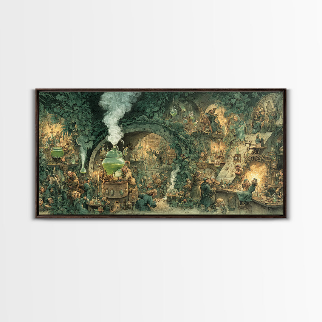 The Mad Alchemist, Northern Renaissance Horror, Wide Panoramic Art, Dark Halloween Decor, Framed Canvas Print, Halloween Wall Art