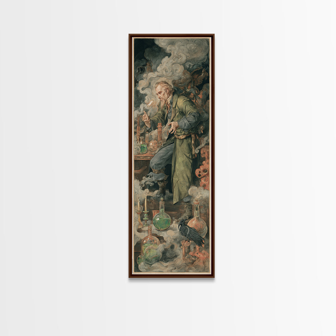 The Mad Alchemist, Dark Renaissance Art, Tall Narrow Wall Art, Dark Fantasy Wall Art, Canvas Print, Halloween Wall Art
