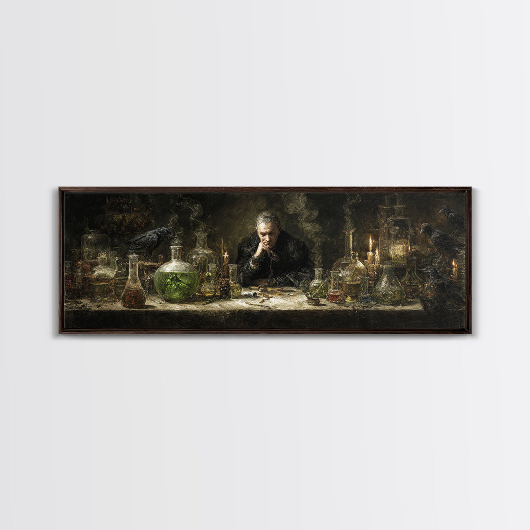 The Mad Alchemist, Dark Romantic Horror Art, Extra Wide Wall Art, Dark Fantasy Wall Art, Canvas Print, Halloween Wall Art