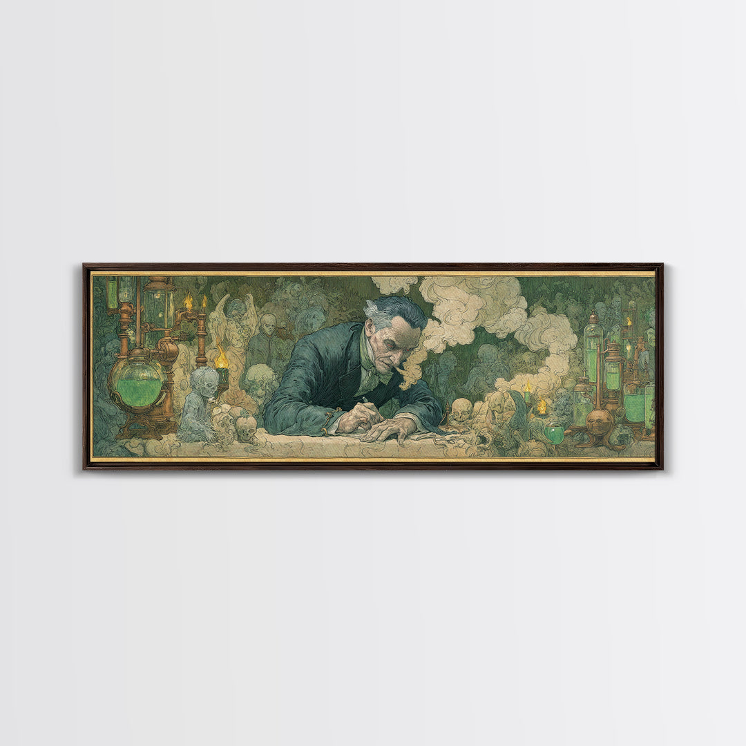 The Mad Alchemist, Symbolist Death Art, Extra Wide Wall Art, Macabre Wall Art, Canvas Print, Halloween Wall Art, Gothic Home Decor