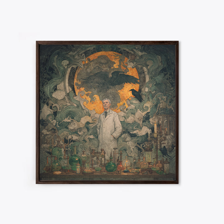 The Mad Alchemist, Dark Symbolist Art, Square Wall Art, Dark Fantasy Wall Art, Framed Canvas Print, Halloween Wall Art