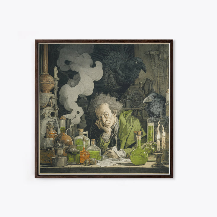 The Mad Alchemist, Symbolist Etching Art, Square Wall Art, Macabre Wall Art, Framed Canvas Print, Halloween Wall Art, Dark Fantasy Art