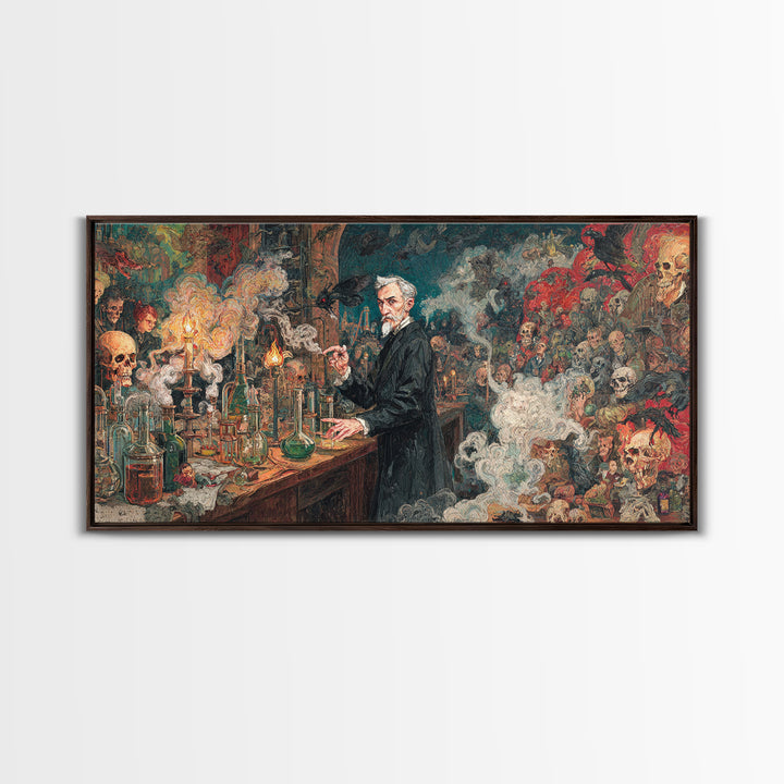 The Mad Alchemist, Grotesque Carnival Art, Wide Panoramic Art, Dark Fantasy Wall Art, Canvas Print, Halloween Wall Art, Halloween Decor
