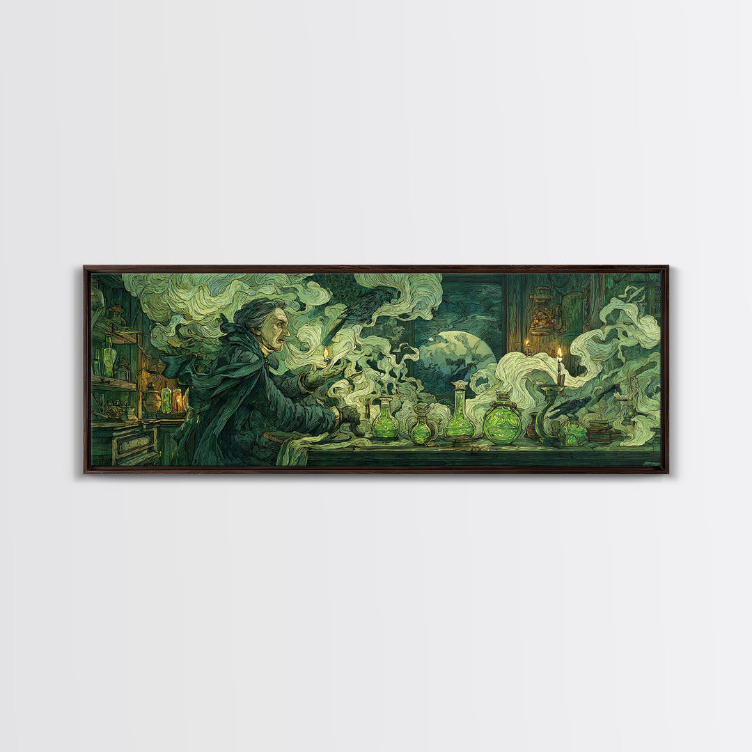 The Mad Alchemist, Expressionist Gothic Art, Extra Wide Wall Art, Macabre Wall Art, Framed Canvas Print, Halloween Wall Art
