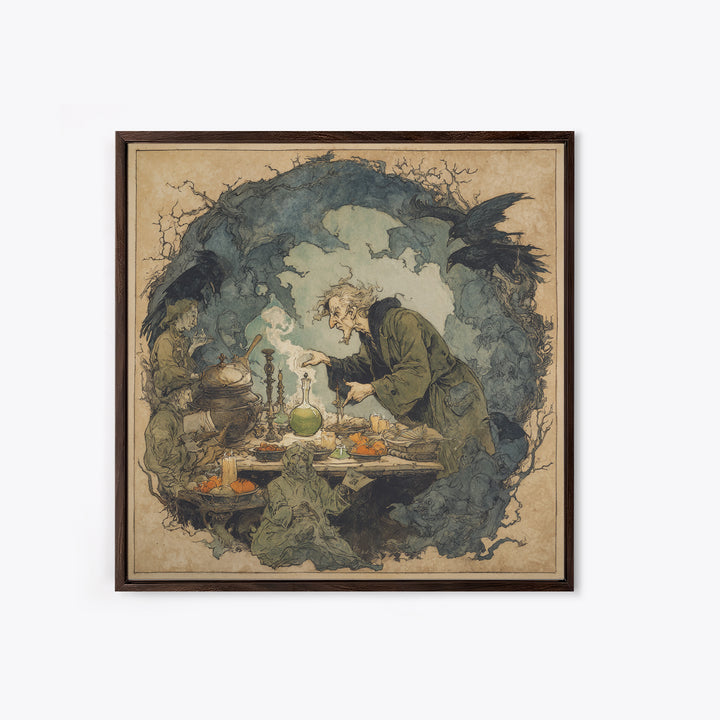 The Mad Alchemist, Gothic Storybook Art, Square Wall Art, Dark Fantasy Wall Art, Framed Canvas Print, Halloween Wall Art