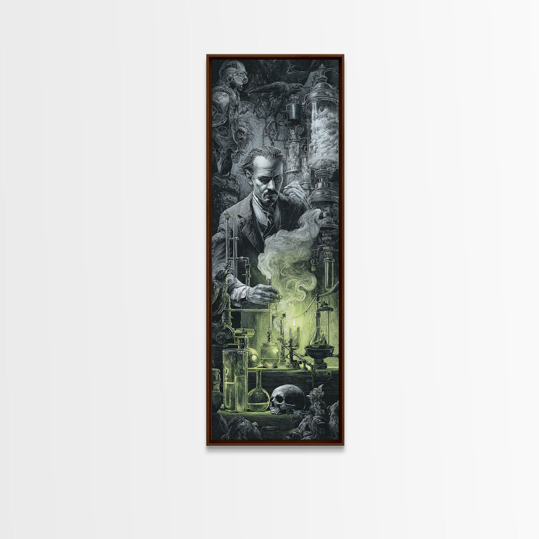 The Mad Alchemist, Biomechanical Horror Art, Tall Narrow Wall Art, Dark Fantasy Wall Art, Framed Canvas Print, Halloween Wall Art