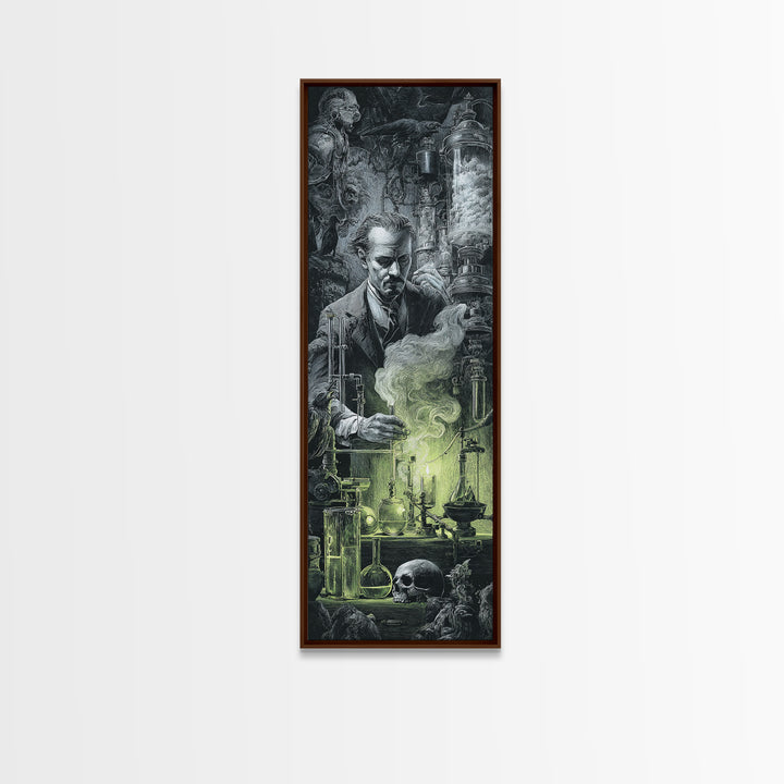 The Mad Alchemist, Biomechanical Horror Art, Tall Narrow Wall Art, Dark Fantasy Wall Art, Framed Canvas Print, Halloween Wall Art