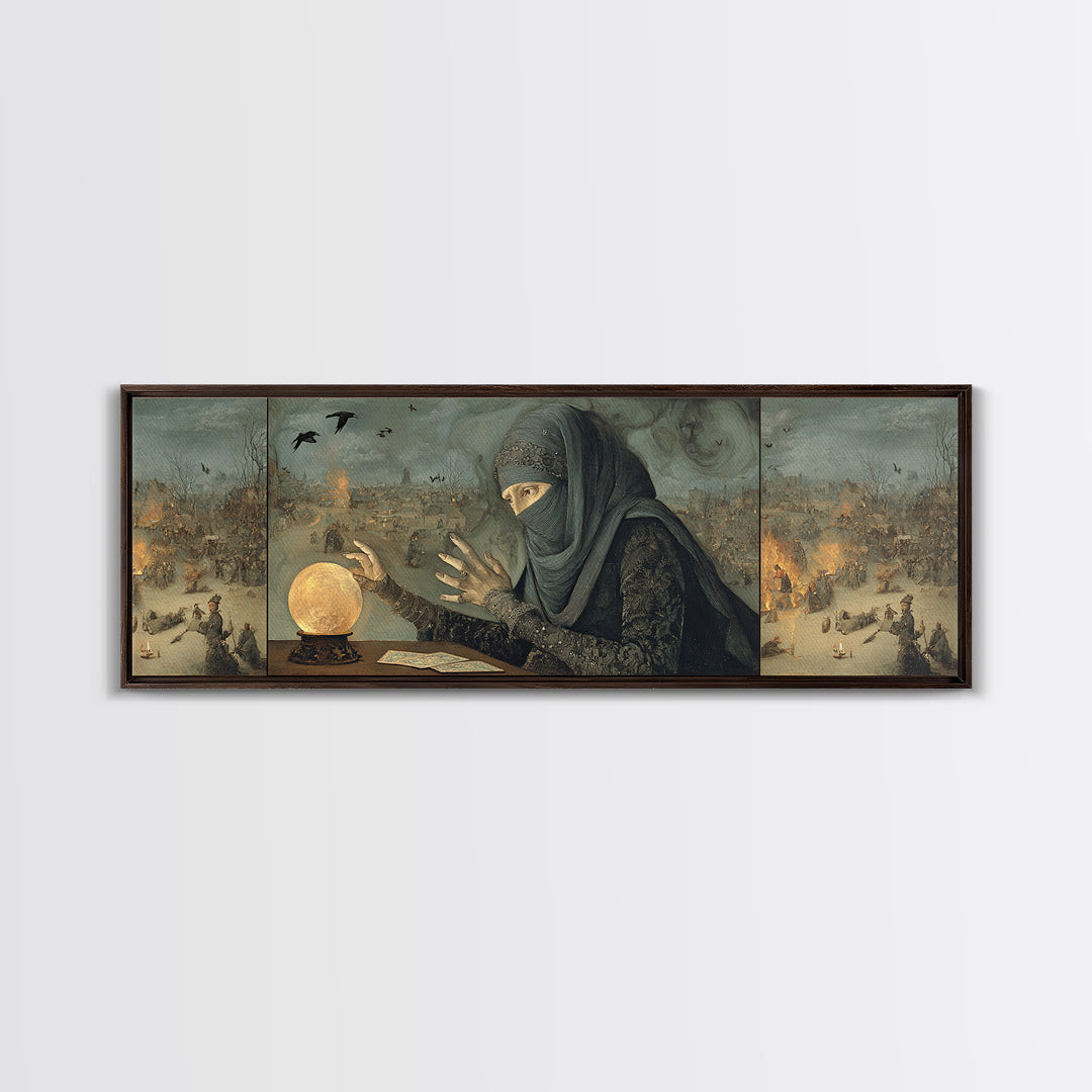 The Midnight Fortune Teller, Northern Renaissance Horror, Extra Wide Wall Art, Dark Halloween Decor, Canvas Print