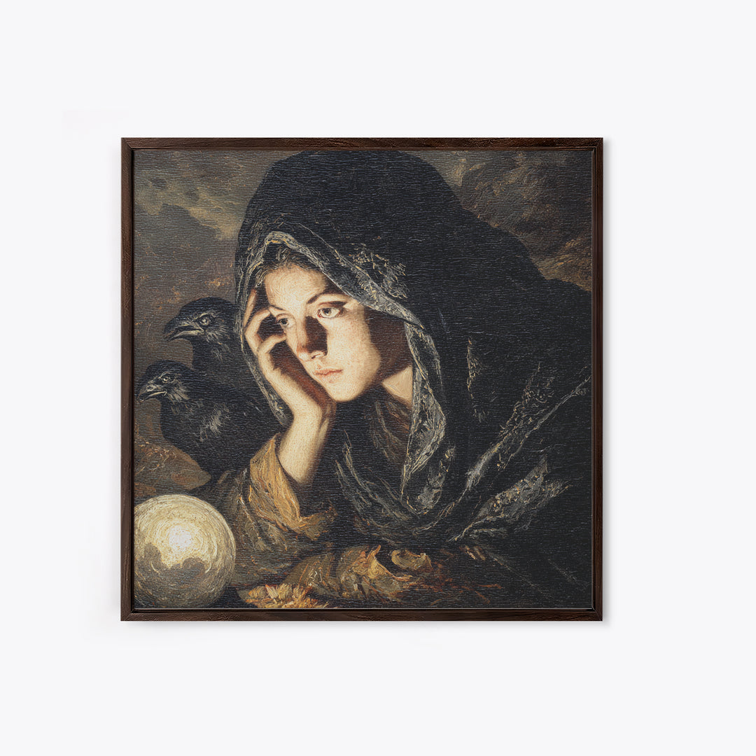 The Midnight Fortune Teller, Baroque Witchcraft Art, Square Wall Art, Macabre Wall Art, Canvas Print, Halloween Wall Art
