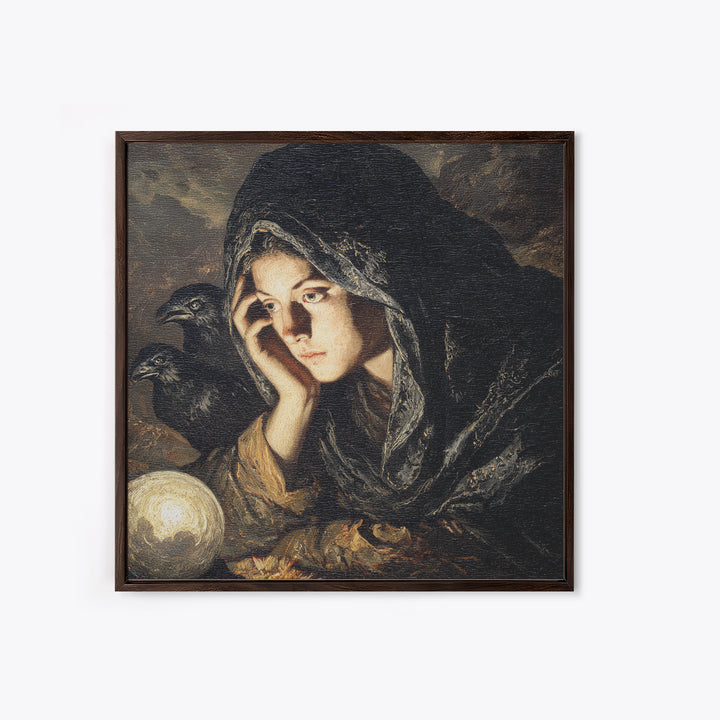 The Midnight Fortune Teller, Baroque Witchcraft Art, Square Wall Art, Macabre Wall Art, Canvas Print, Halloween Wall Art