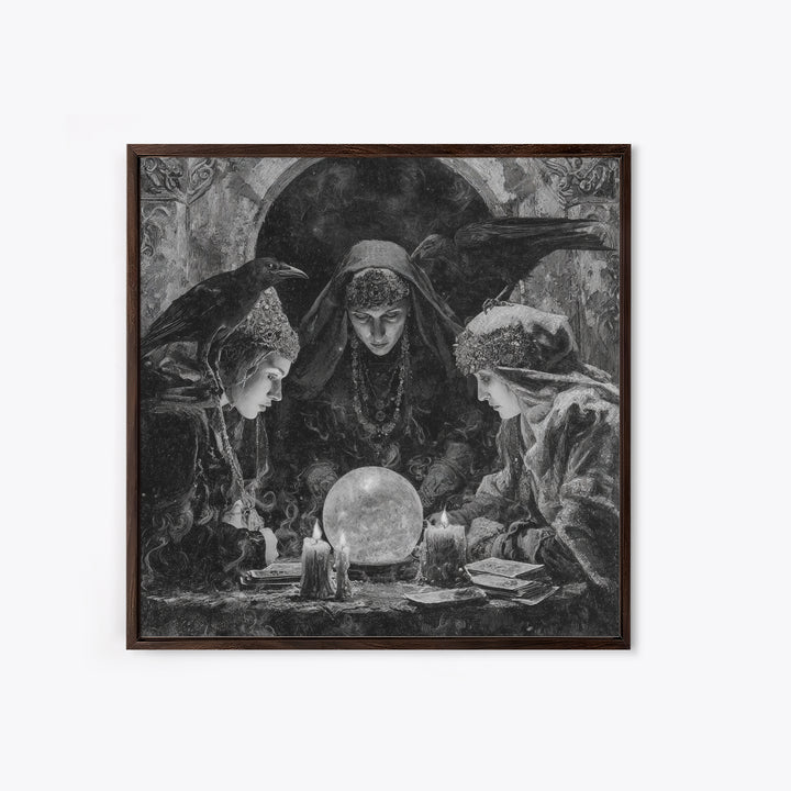 The Midnight Fortune Teller, Dark Romantic Horror Art, Square Wall Art, Macabre Wall Art, Canvas Print, Halloween Wall Art