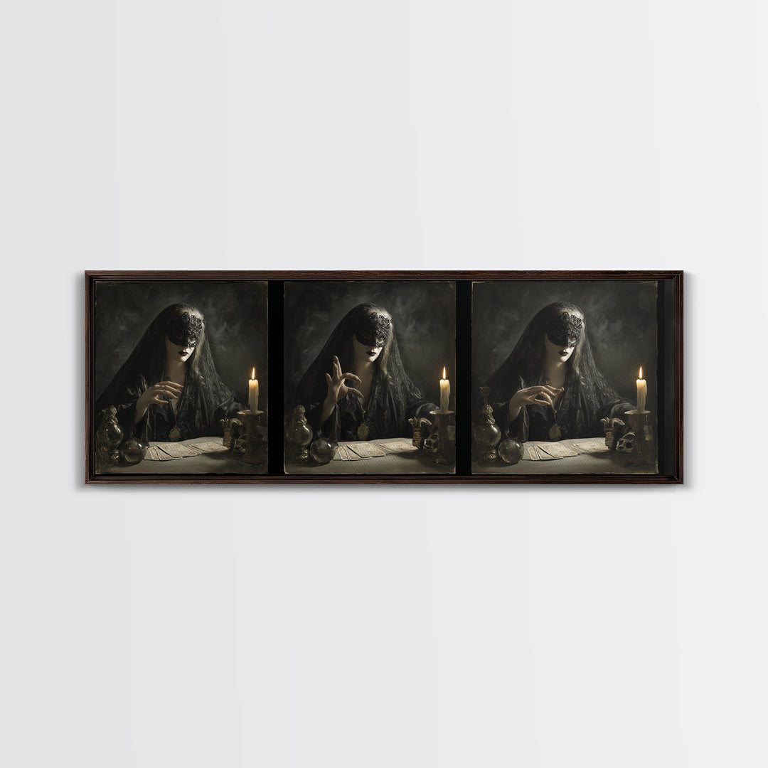 The Midnight Fortune Teller, Gothic Nightmare Art, Extra Wide Wall Art, Dark Halloween Decor, Canvas Print, Halloween Wall Art
