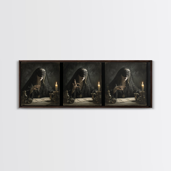 The Midnight Fortune Teller, Gothic Nightmare Art, Extra Wide Wall Art, Dark Halloween Decor, Canvas Print, Halloween Wall Art