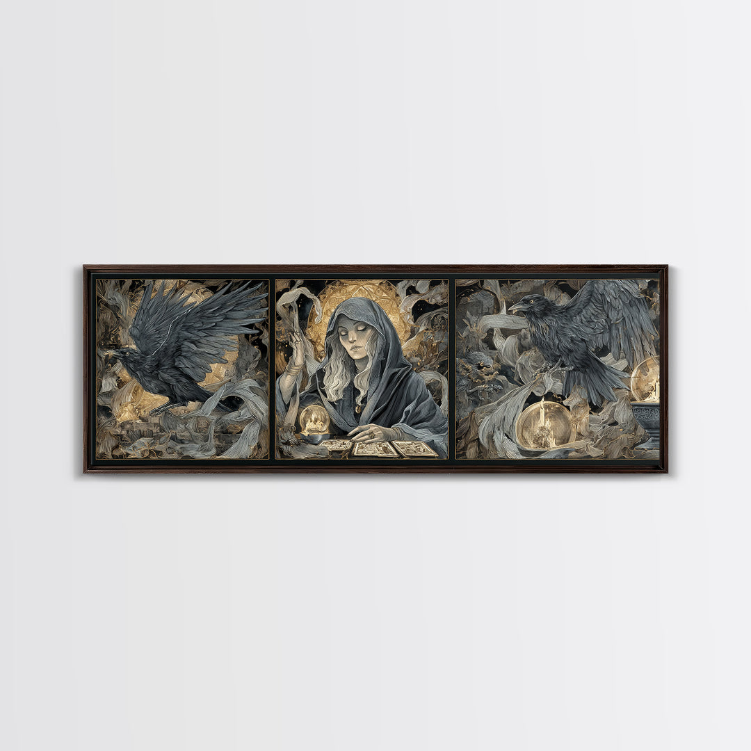 The Midnight Fortune Teller, Visionary Gothic Art, Extra Wide Wall Art, Gothic Horror Wall Art, Framed Canvas Print