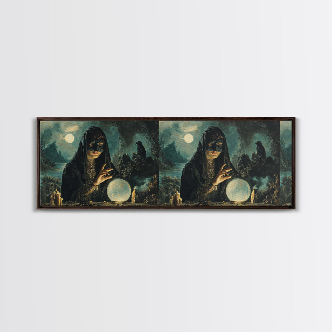 The Midnight Fortune Teller, Symbolist Gothic Landscape, Extra Wide Wall Art, Dark Fantasy Wall Art, Canvas Print, Halloween Wall Art
