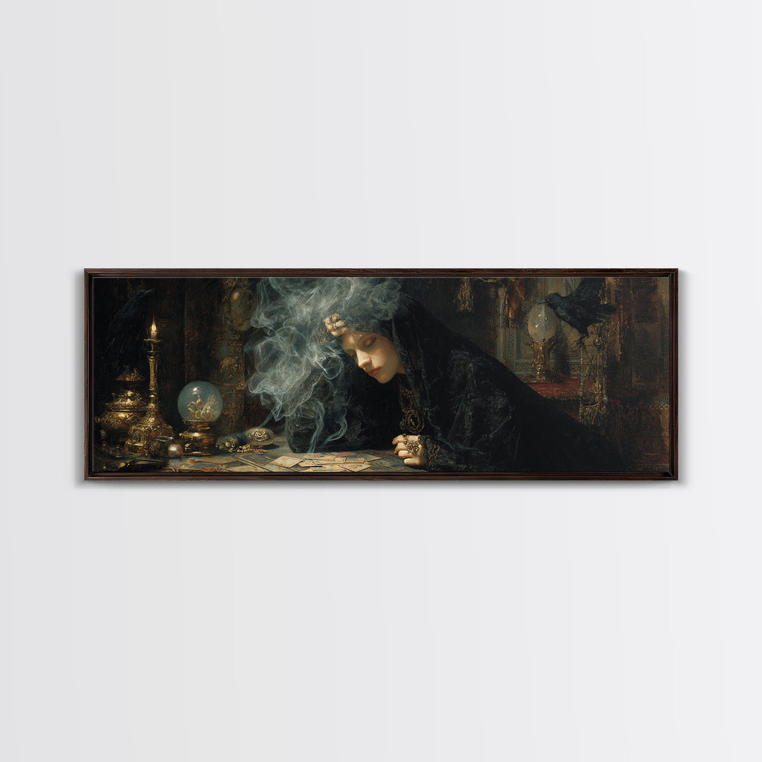 The Midnight Fortune Teller, Ornate Symbolist Art, Extra Wide Wall Art, Gothic Horror Wall Art, Canvas Print, Halloween Wall Art