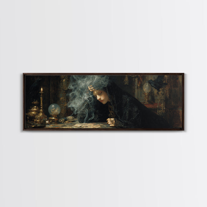 The Midnight Fortune Teller, Ornate Symbolist Art, Extra Wide Wall Art, Gothic Horror Wall Art, Canvas Print, Halloween Wall Art