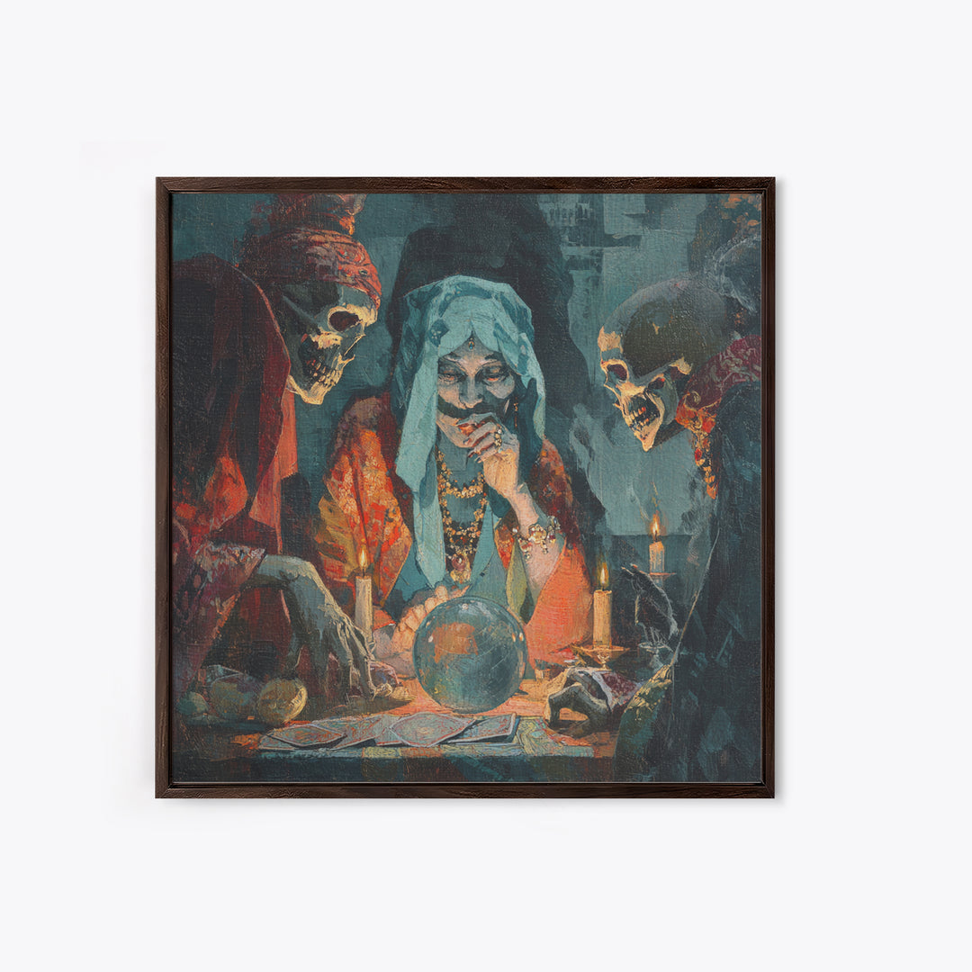 The Midnight Fortune Teller, Decadent Gothic Art, Square Wall Art, Dark Fantasy Wall Art, Framed Canvas Print, Halloween Wall Art
