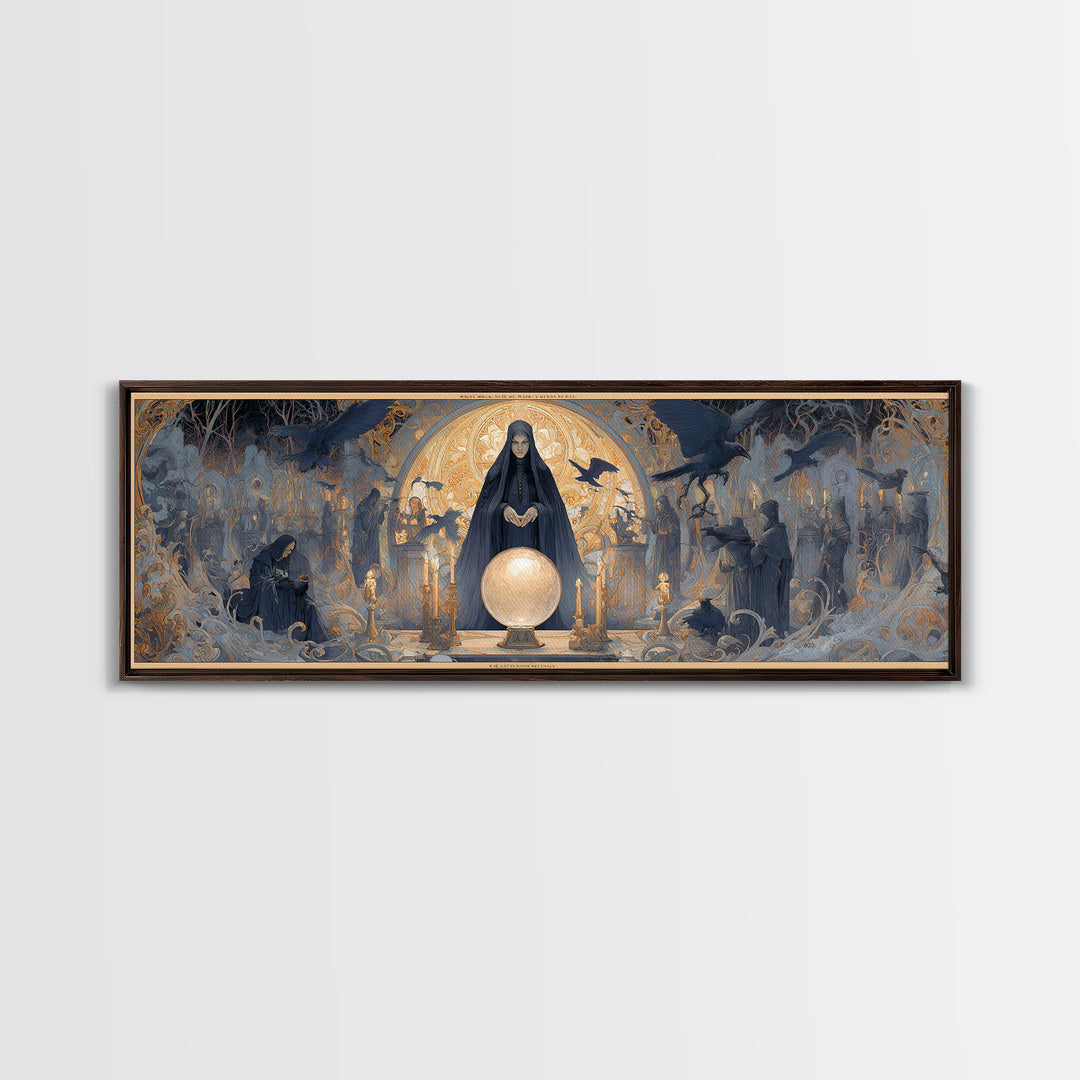The Midnight Fortune Teller, Symbolist Death Art, Extra Wide Wall Art, Macabre Wall Art, Canvas Print, Halloween Wall Art