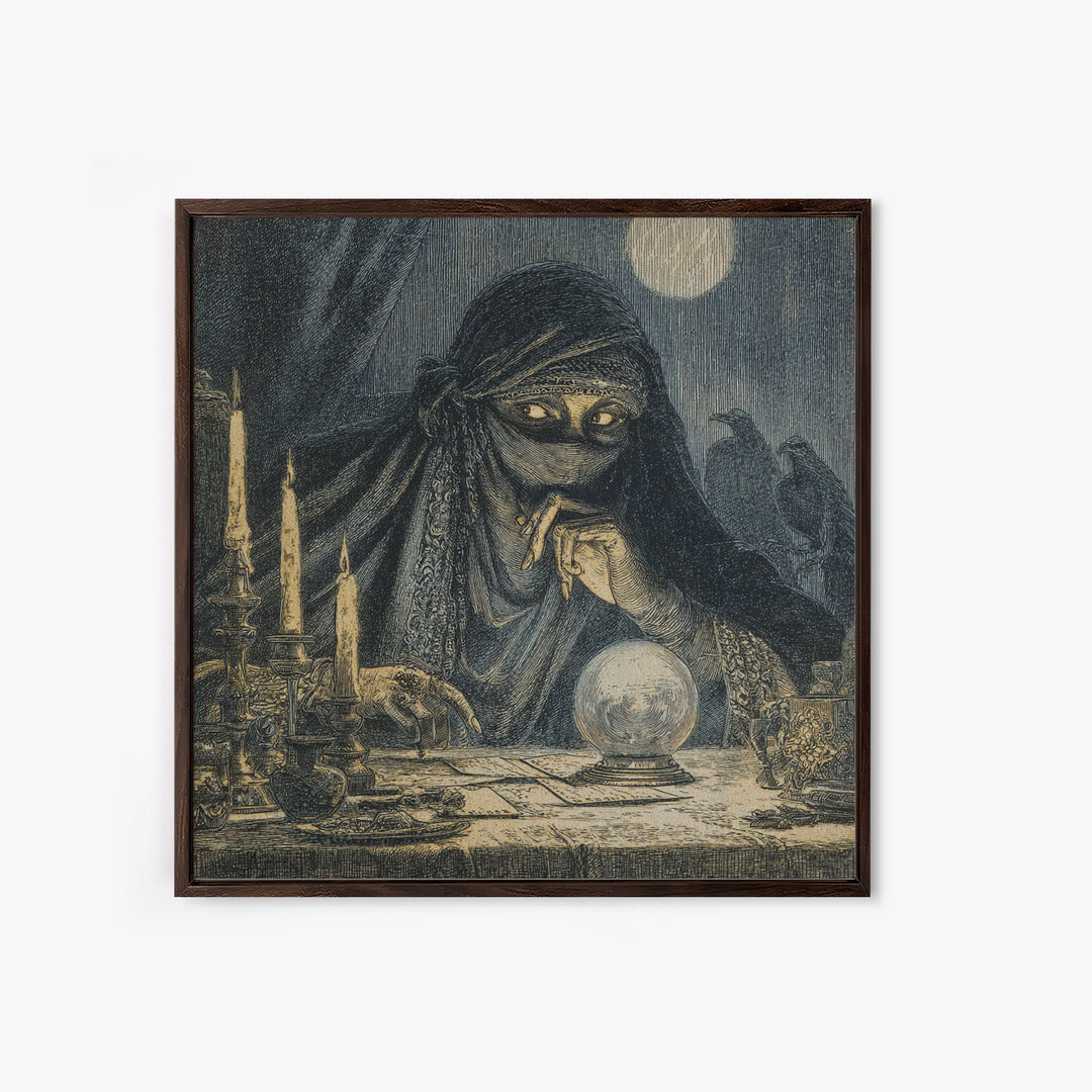 The Midnight Fortune Teller, Expressionist Nightmare Art, Square Wall Art, Gothic Horror Wall Art, Canvas Print, Halloween Wall Art