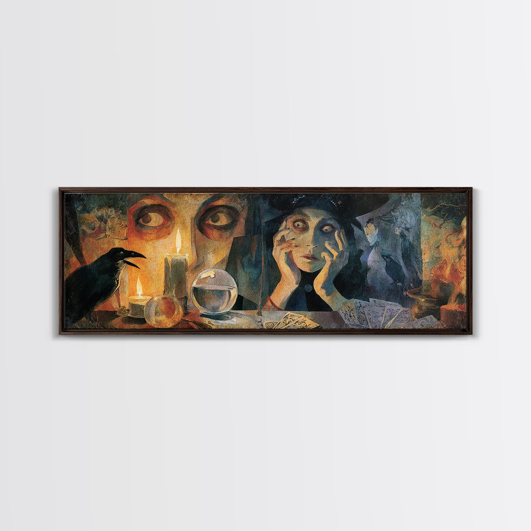 The Midnight Fortune Teller, Expressionist Gothic Art, Extra Wide Wall Art, Macabre Wall Art, Canvas Print, Halloween Wall Art