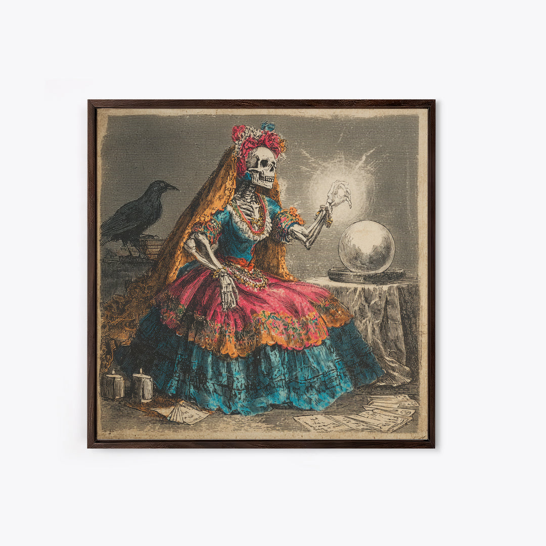 The Midnight Fortune Teller, Macabre Folk Print Art, Square Wall Art, Gothic Horror Wall Art, Framed Canvas Print