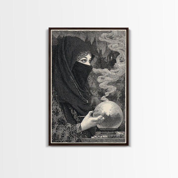 The Midnight Fortune Teller, Victorian Macabre Art, Vertical Wall Art, Macabre Wall Art, Framed Canvas Print, Halloween Wall Art