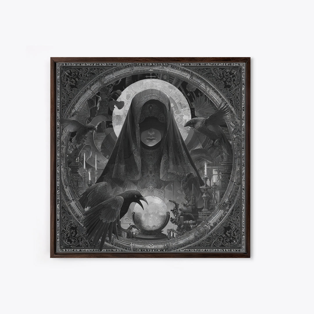 The Midnight Fortune Teller, Biomechanical Horror Art, Square Wall Art, Dark Halloween Decor, Canvas Print, Halloween Wall Art