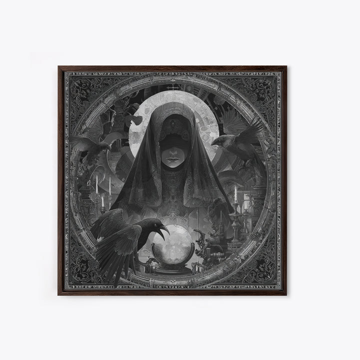 The Midnight Fortune Teller, Biomechanical Horror Art, Square Wall Art, Dark Halloween Decor, Canvas Print, Halloween Wall Art