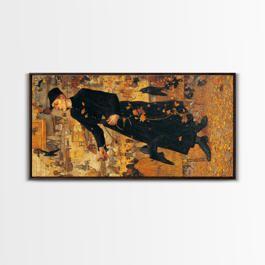 The Sinister Undertaker, Northern Renaissance Horror, Wide Panoramic Art, Macabre Wall Art, Canvas Print, Halloween Wall Art